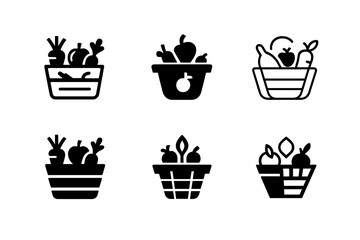 Wall Mural - Harmonious Produce Logos. Produce Display. Set Logo of Produce Display: stylized produce basket icon. harmonious logo variations of the same emblematic