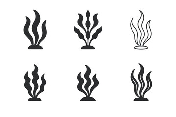 Wall Mural - Seaweed Logo Grid. Seaweed Swaying. Set Logo of Seaweed Swaying: underwater flora silhouette. harmonious logo variations of the same emblematic concept, each