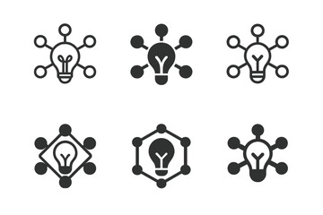 Wall Mural - Creative Logo Variations. Crowdsourced Innovation. Set Logo of Crowdsourced Innovation: network nodes around idea icon. harmonious logo variations of the same