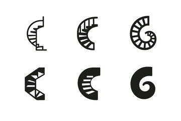 Wall Mural - Spiral Staircase Logos. Transformational growth. Set Logo of Transformational growth: spiral staircase ascending. harmonious logo variations of the same