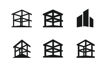 Wall Mural - Architectural Logo Variations. 3D model of building skeleton. Set Logo of 3D model of building skeleton: steel frame. harmonious logo variations of the same