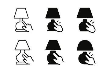 Wall Mural - Lamp Logo Variations. Turning on a bedside lamp. Set Logo of Turning on a bedside lamp: touch sensor lamp hand tap. harmonious logo variations of the same