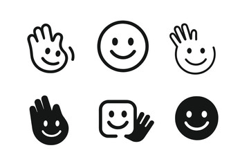 Wall Mural - Friendly Wave Logos. Friendly Wave. Set Logo of Friendly Wave: smiling face with wave hand. harmonious logo variations of the same emblematic concept, each