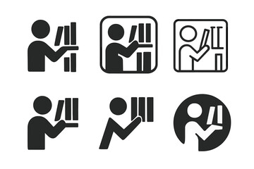 Wall Mural - Library Logo Variations. Person in Library. Set Logo of Person in Library: person browsing bookshelves. harmonious logo variations of the same emblematic