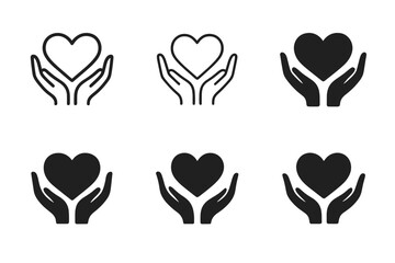 Wall Mural - Heart in Hands Logos. Charity gifts. Set Logo of Charity gifts: heart in hands. harmonious logo variations of the same emblematic concept, each with different