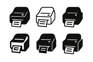 Wall Mural - Creative Label Printer Logos. Label Printer in Use. Set Logo of Label Printer in Use: stylized office printer with label output. harmonious logo variations of