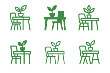 Wall Mural - Eco-Friendly Coworking Logos. Coworking Spaces with Green Design. Set Logo of Coworking Spaces with Green Design: eco-conscious desk and plant icon. harmonious