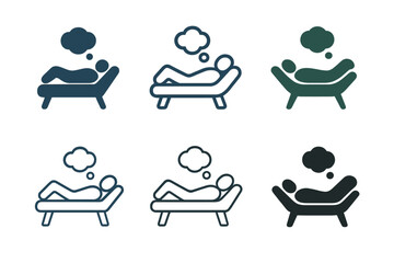 Wall Mural - PTSD Therapy Logos. Therapy for PTSD. Set Logo of Therapy for PTSD: person lying on couch with thought bubble. harmonious logo variations of the same