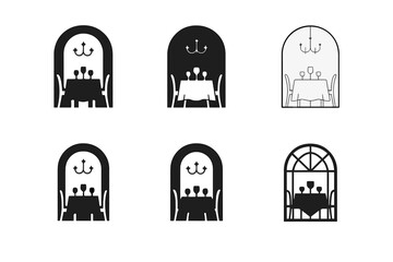 Wall Mural - Banquet Logo Variations. Banquet. Set Logo of Banquet: banquet hall with table arrangement. harmonious logo variations of the same emblematic concept, each