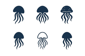 Wall Mural - Jellyfish Logo Variations. Jellyfish in Motion. Set Logo of Jellyfish in Motion: abstract floating jellyfish. harmonious logo variations of the same emblematic
