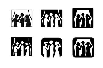 Wall Mural - Performers Logo Variations. Performers Backstage. Set Logo of Performers Backstage: silhouette of performers preparing for show. harmonious logo variations of
