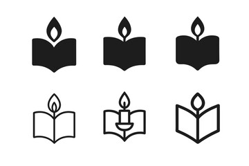Wall Mural - Candlelit Reading Logos. Reading by candlelight. Set Logo of Cozy reading: candle flame illuminating book. harmonious logo variations of the same emblematic