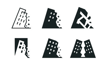 Wall Mural - Building Collapse Logos. Building Collapse. Set Logo of Building Collapse: crumbling structure silhouette. harmonious logo variations of the same emblematic