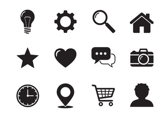 Vector art of set of web and app icons simple and clean design