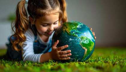 little girl holding globe