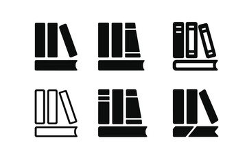 Wall Mural - Bookshelf Logo Variations. Bookshelf stack. Set Logo of Library: bookshelf side view. harmonious logo variations of the same emblematic concept, each with