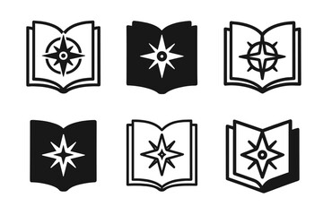 Wall Mural - New Chapter Logos. New Chapter in Life. Set Logo of New Chapter in Life: book with compass. harmonious logo variations of the same emblematic concept, each