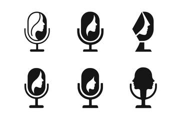 Wall Mural - Harmonious Music Logos. Women in Music. Set Logo of Women in Music: microphone silhouette. harmonious logo variations of the same emblematic concept, each with