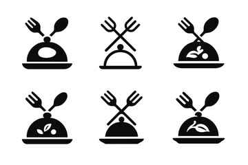 Wall Mural - Diverse Banquet Logos. Banquet. Set Logo of Banquet: platter with utensils and food. harmonious logo variations of the same emblematic concept, each with
