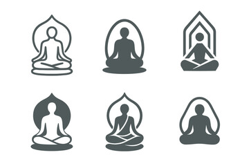 Wall Mural - Yoga Wellness Logos. Yoga for Mental Wellness. Set Logo of Yoga for Mental Wellness: person seated on a cushion with aura. harmonious logo variations of the