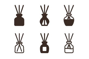 Wall Mural - Home Scenting Logos. Home Scenting with Essential Oils. Set Logo of Home Scenting with Essential Oils: reed sticks in jar. harmonious logo variations of the