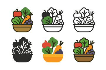 Wall Mural - Fruit Market Logos. Produce Display. Set Logo of Produce Display: market display with fruits and vegetables. harmonious logo variations of the same emblematic