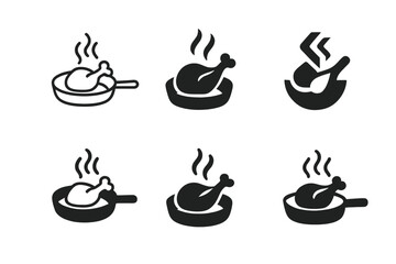 Wall Mural - Pan-Fried Chicken Logos. Pan-Fried Chicken. Set Logo of Pan-Fried Chicken: sizzling chicken in a pan. harmonious logo variations of the same emblematic
