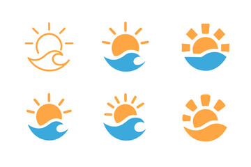 Wall Mural - Harmonious Wave Logos. Friendly Wave. Set Logo of Friendly Wave: sun with wave. harmonious logo variations of the same emblematic concept, each with different