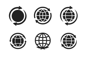 Wall Mural - Global Map Logos. Global Map. Set Logo of Global Map: globe with arrows around. harmonious logo variations of the same emblematic concept, each with different