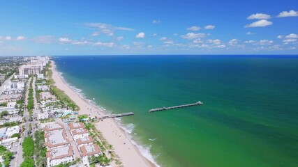 Wall Mural - Aerial drone view of Fort Lauderdale, Florida with pier over ocean