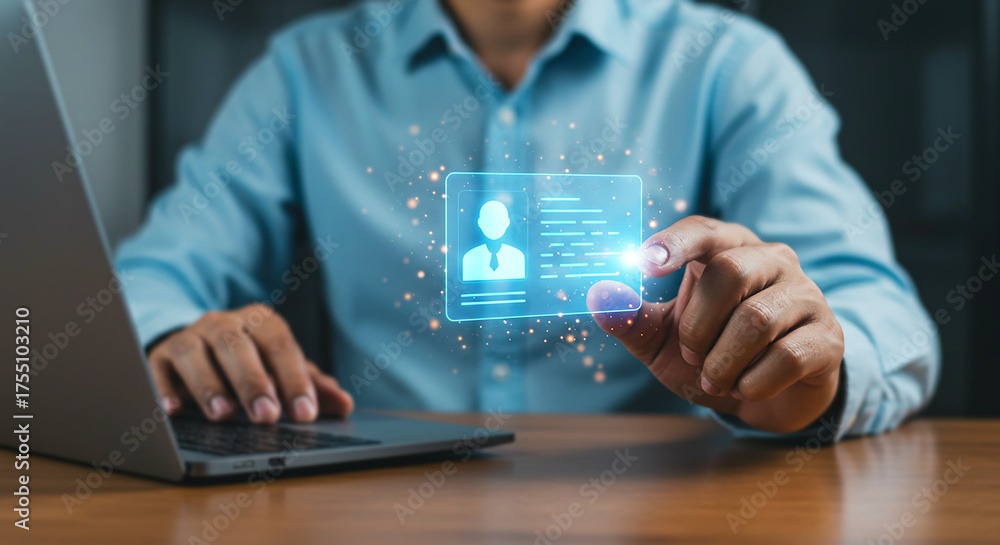 Businessman Holding Digital ID Card Hologram for Online Identity ...
