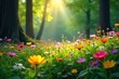 © Kanok - Sun-Dappled Wildflowers Carpet a Lush Forest Floor Vibrant Blooms and Tranquil Green Foliage - Perfect for Nature Lovers and Design Projects