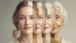 © mila103 - A series of portraits shows the gradual aging of a woman from youthful beauty to wise elder. Each stage captures different features and expressions illustrating the passage of time.