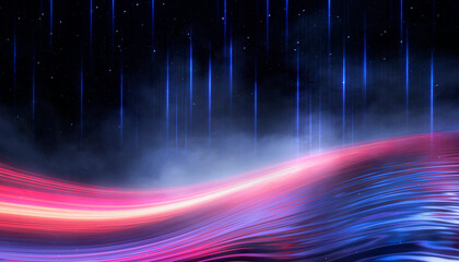 Wall Mural - Night landscape Abstract modern futuristic neon background.