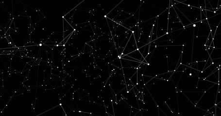 Wall Mural - Illustrating abstract network forming triangles in digital space, with white nodes and thin lines