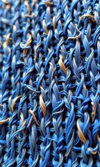 Wall Mural - Close-up of a rough, deeply textured blue fabric, revealing intricate weave patterns and subtle color variations, aged, strong