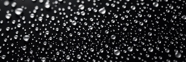 Wall Mural - Abstract black background with scattered water droplets, creating a mesmerizing, textured surface, ripple, dark, contrast