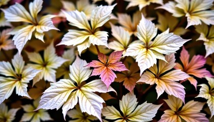 Wall Mural - Abstract white autumn foliage texture, soft focus plant detail, leaves, blurred
