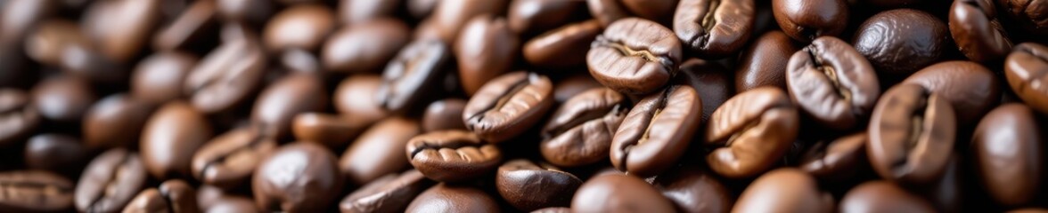 Wall Mural - Close-up of roasted coffee beans with rich texture and deep brown color, aromatic, stimulating, flavor