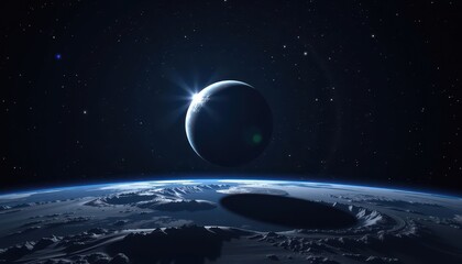 Wall Mural - Lonely orb hangs in the inky black, distant starlight reflecting faintly on its surface, a silent testament to the vastness of space, extraterrestrial, emptiness, alien world