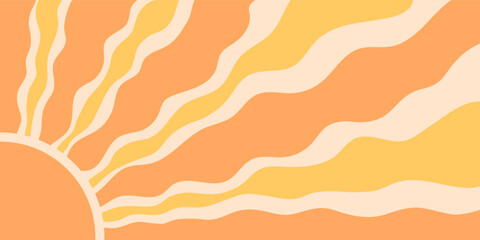 Wall Mural - Groovy retro sun burst pattern background with orange and yellow burst in horizontal format. sun and ray design merges sunshine y2k in an abstract, vibrant style ideal for creative backgrounds or