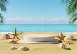 © Shamim Akhtar - Tropical beach display stand with seashells and starfish