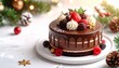 © uumm - クリスマスケーキ、おいしそうなベリーとチョコレートクリームの美しいホールデコレーションケーキとコピースペース