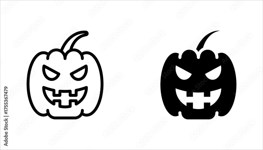Halloween pumpkin icon set, Jack o lantern icon, scary halloween ...