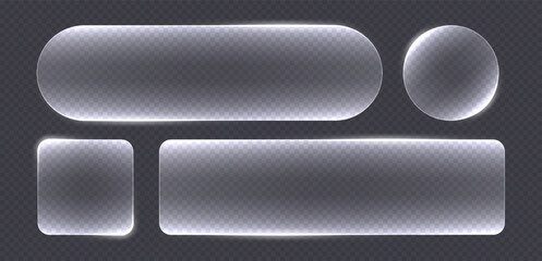 Transparent glass buttons, white clear banners. Glowing futuristic interface templates for web design. Vector illustration.