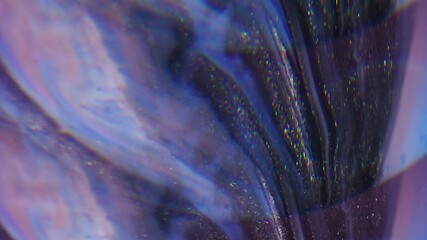 Wall Mural - Cascade ink. Glitter blend blur. Cosmic shimmering liquid blue black paint stream. Defocused fractal color planet abstract background.