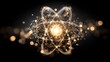 © KYR - Elegant depiction of atom with glowing particles and light trails, symbolizing energy, science, and the beauty of the microscopic universe in dark background