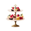 © ma-iii - Assortment of gourmet cupcakes and macarons displayed on an elegant two tiered dessert stand