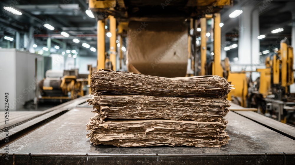 Paper Prosecing Stacked Old Paper Sheets in Industrial Recycling Facility During Paper ...