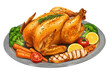 © succsifystd - Delicious Roasted Chicken Dinner with Fresh Vegetables and Lemon Slices on a Platter  isolated on transparent png